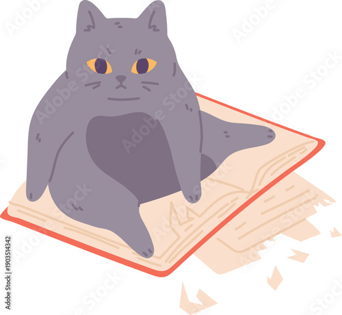 Cat damaged book. Pet problem color icon