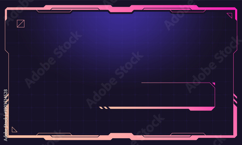 Game screen in future technology style. Neon glow frame
