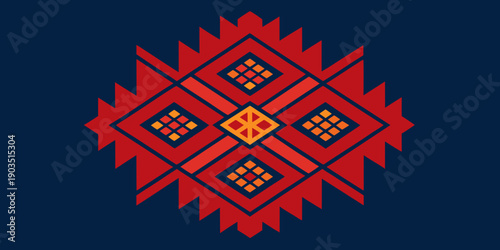 Vibrant Lao Hmong Embroidery Pattern, Colorful Star Motifs, Traditional Ethnic Geometric Textile, Multicolored 8-Pointed Star Cross-Stitch.