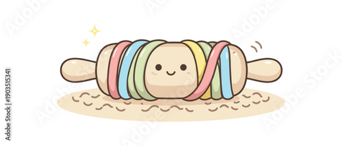 minimal stock vector icon flat clipart muted pastel colors low saturation low contrast simple geometric shapes clean edges consistent proportions minimal facial features toddler rolling toy