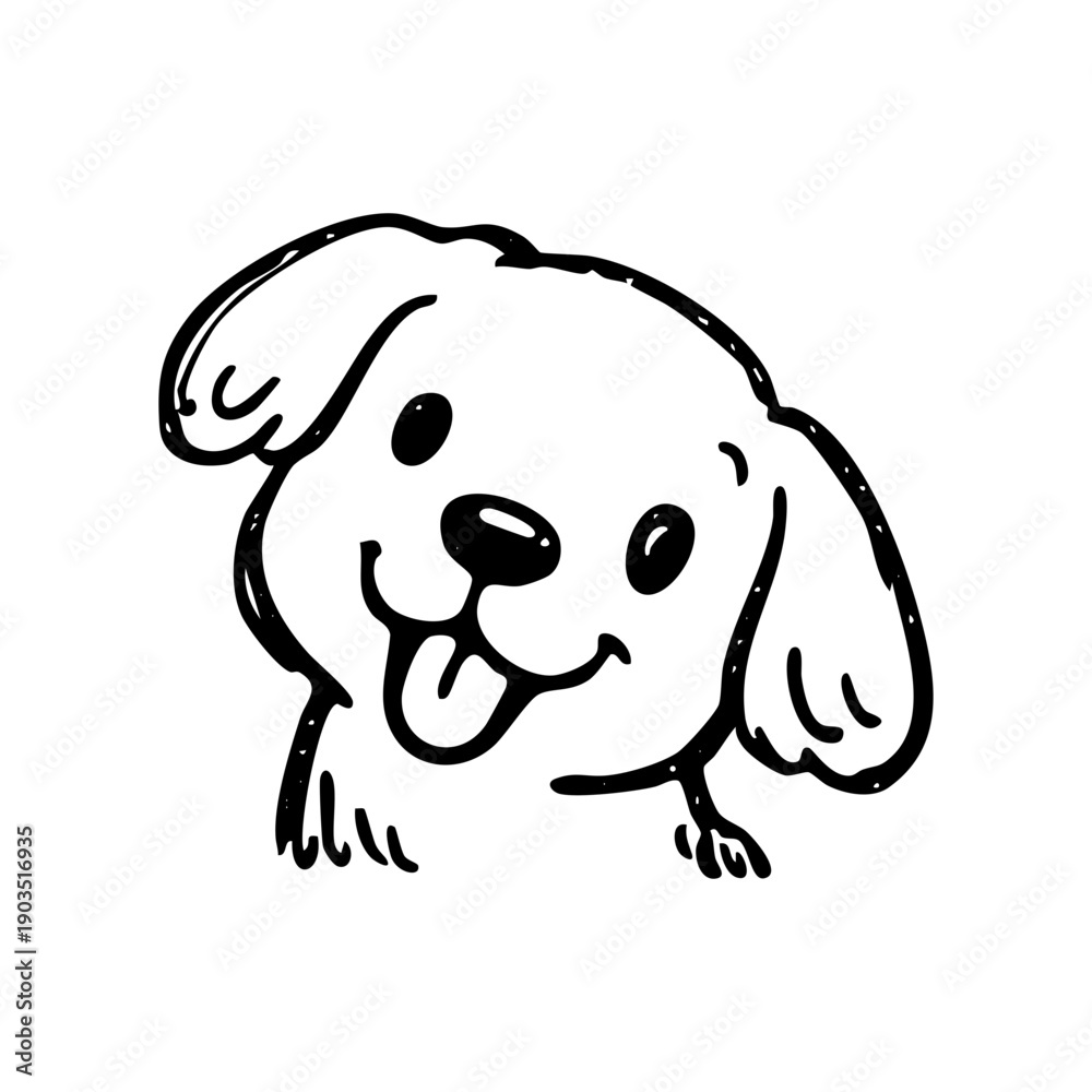 Obraz premium Cute puppy dog head with tongue out hand-drawn doodle style.