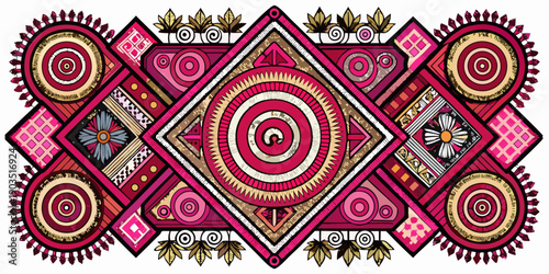 Traditional Hmong Snail Shell Embroidery, Pink Symmetrical Spiral Motif