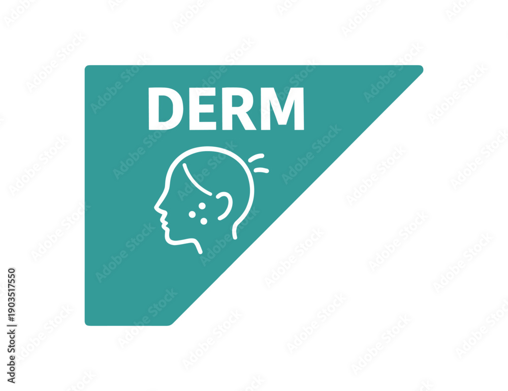 Fototapeta premium Flat vector corner callout sticker DERM simple white skin face outline pictogram centered within triangle