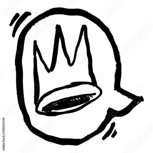 Urban Royal Crown Graffiti Tag with Speech Bubble. Bold Hand-Drawn Black Marker Sketch in Street Art Style.