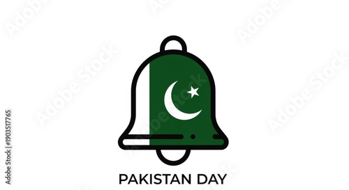 Pakistan day celebration symbol with green bell and flag