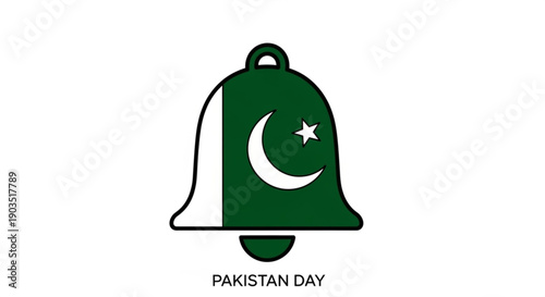 Pakistan day celebration symbol with green bell and white crescent moon star on flag national pride emblem