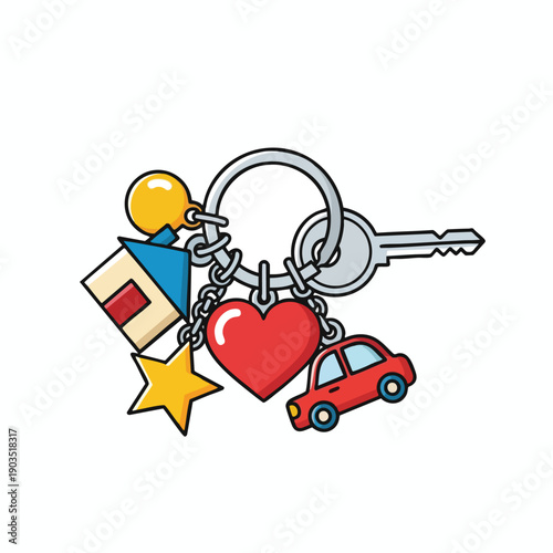 Keychain with Heart House and Car Charms