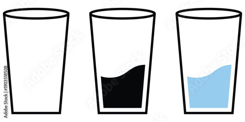 Black Water Glass Line Icon for Drink, Beverage and Hydration