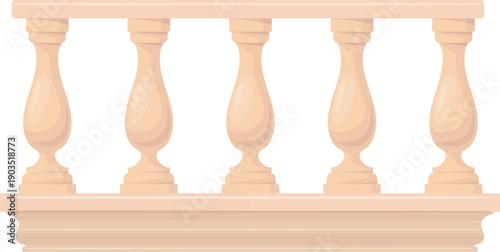 Stone pillar balustrade. Vintage balcony baluster element