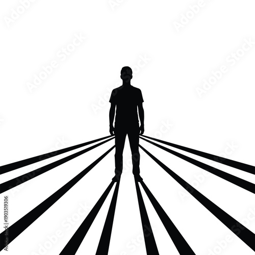 A silhouette of a man standing with rays of light emanating from behind him