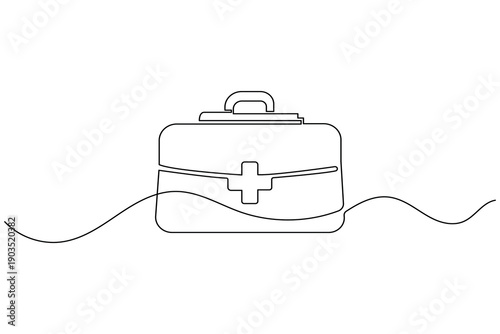 First aid kit one line drawing minimal vector symbol for medical health concept.