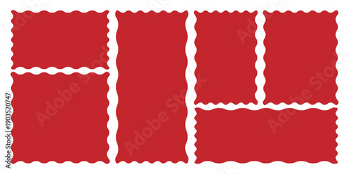 Set of Zigzag and jagged rectangle shape, Rectangle shape frame with zigzag edge. Black Zigzag edge frame. Red underlines wavy curve zig zag line pattern.