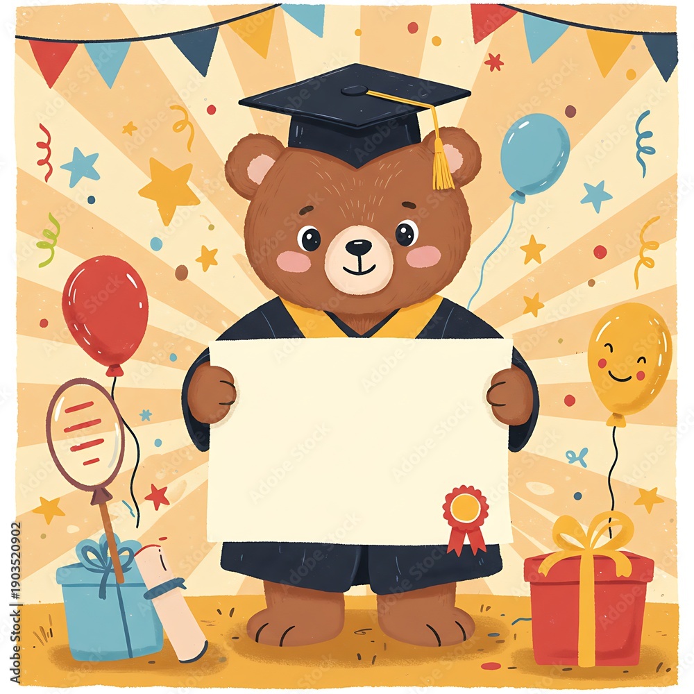 Fototapeta premium 卒業クマの祝いイラスト