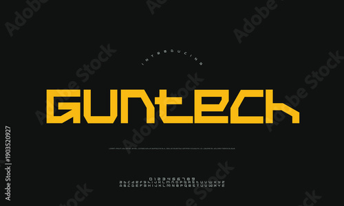 Guntech Modern Aggressive Futuristic Logo Design with Strong Typographic Elements, Ideal for Security, Military, or Gaming Brand.