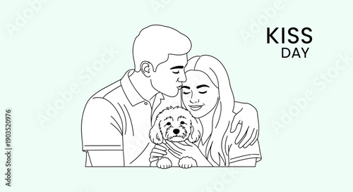 Couple Sharing a Tender Moment with Their Dog on Kiss Day.
