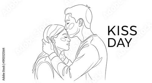 Couple Embracing and Kissing on Kiss Day Illustration.