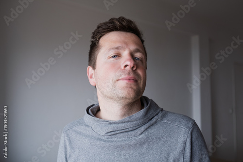 Photography Arrogant and narcissistic middle-aged man looking directly at the camera with pr