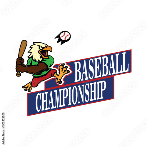 Fierce Eagle Baseball Championship Mascot Logo with Bat and Ball on Dynamic Shield Design