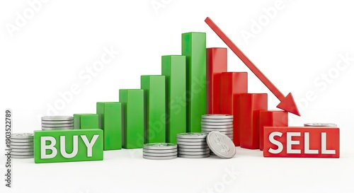 Wallpaper Mural Market trend reversal indicated by green to red bar graph and buy sell signs Torontodigital.ca