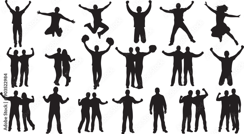 Fototapeta premium Collection of black silhouettes of people in various poses