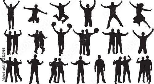 Collection of black silhouettes of people in various poses