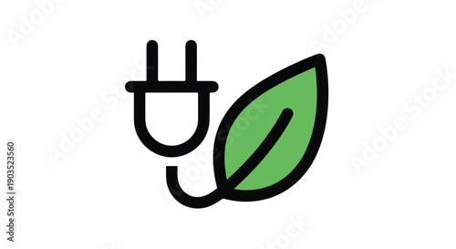 Simple icon design illustrating the concept of green energy connection and sustainable electrical power usage