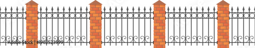 Garden fence in ornate iron wrought forged railing