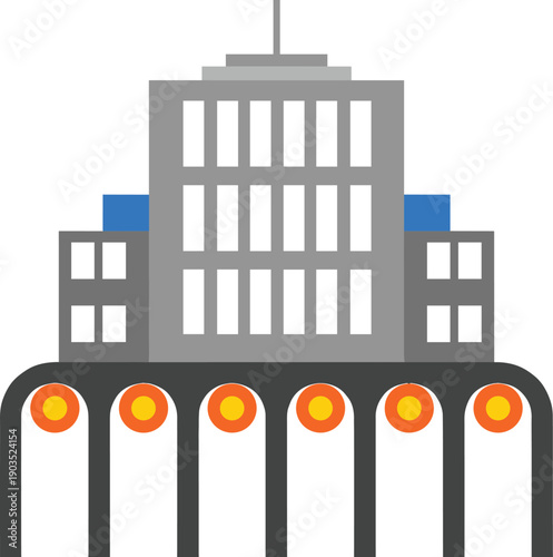 Modern factory building and industrial warehouse vector illustration for manufacturing mass production urban infrastructure architecture an