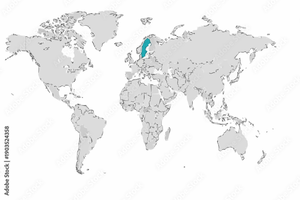 Obraz premium Sweden Highlighted Cyan Blue on World Map Vector.