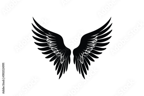 Black angel wings icon on white background. mythical creature feature, freedom and spirituality symbol