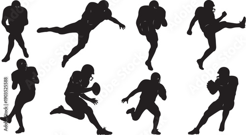 American Football Players in Various Action Silhouette Poses