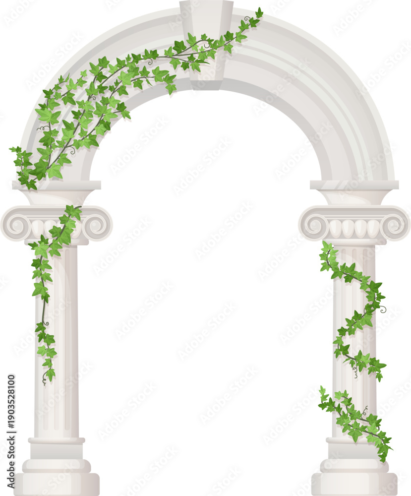 Naklejka premium Green creeper on stone arch. Wedding garden gate