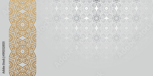 White abstract background with luxurious Islamic Arabic patterns. Elegant design with sparkling gold ornament decoration. EPS. 2