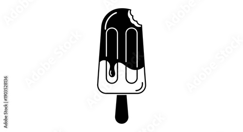 Bitten Ice Cream Bar Dripping Silhouette on Isolated White Background