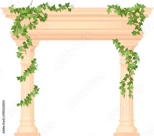Ancient architecture with ivy vines. Wedding pillar gate