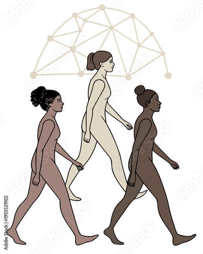 Diverse women walking together in unity and harmony