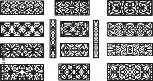 Collection of intricate black and white geometric border designs