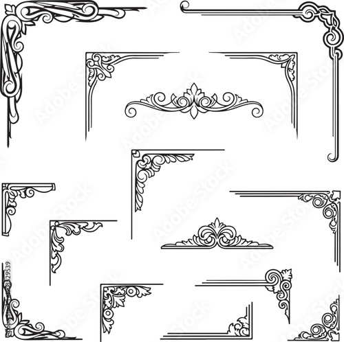Elegant Black and White Ornate Vector Cornice and Molding Frames Set