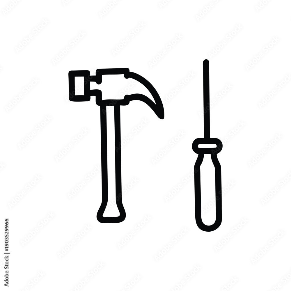Fototapeta premium Professional Hand Tool Icon Set Featuring Hammer Screwdriver Wrench and Saw