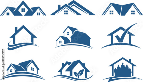 Real estate house property icons symbols logos design elements