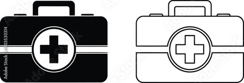 Black And White First Aid Kit With Red Cross Symbol medical