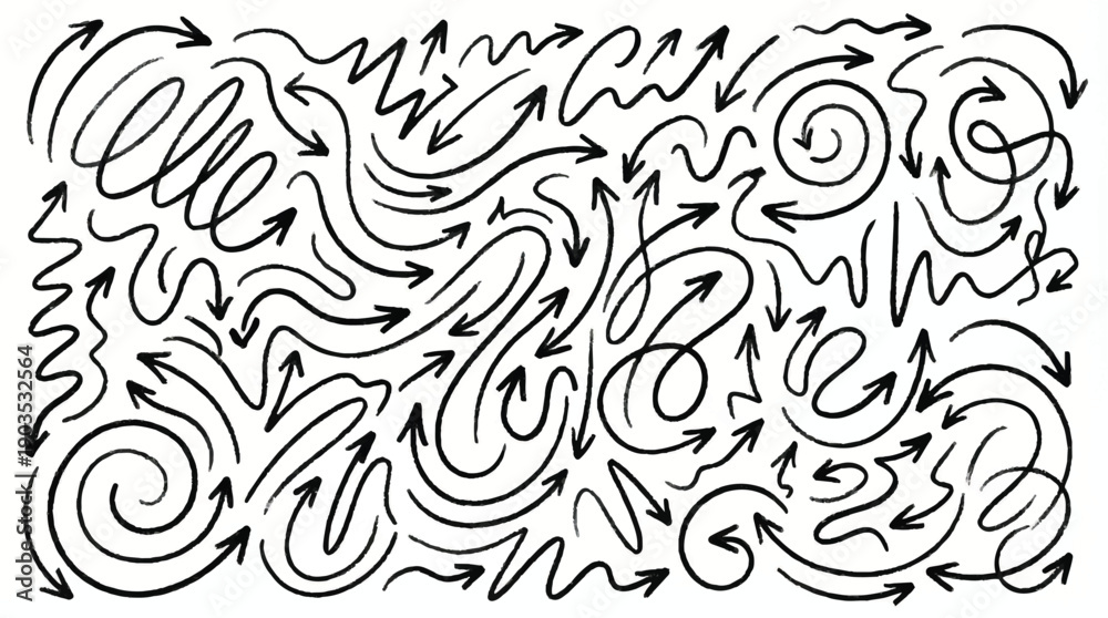 Fototapeta premium Hand drawn arrows in various directions on white background