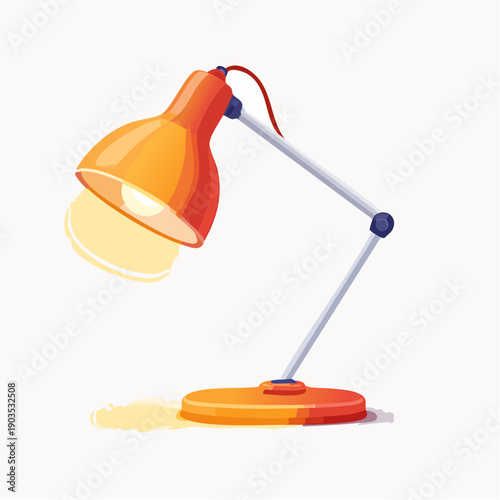 Minimalist Study Desk Lamp Vector: Modern Curved Table Lamp with Warm Light Gradient in Flat Academic Style