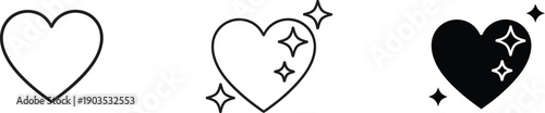 Fényképezés A set of three heart icons in different styles on a white background
