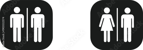 A graphic illustration of restroom signs for men and women
