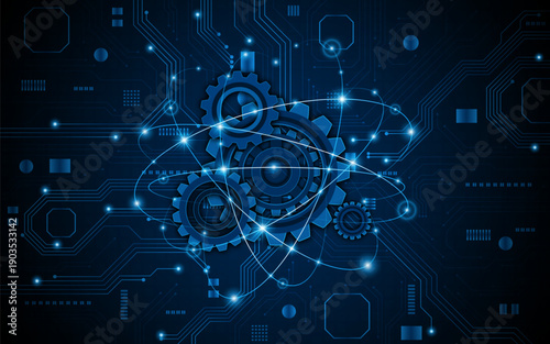 Gears or cogwheels. Concepts related to innovative technology, artificial intelligence, or advanced engineering.