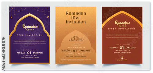 Ramadan Kareem. Islamic invitation card template with ramadan for wallpaper design. Poster, media banner. A set of vector illustrations.
