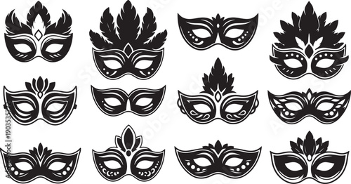 Collection of black and white Venetian masquerade masks designs