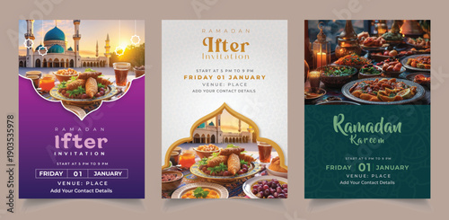 Set of Ramadan Iftar Party Celebration Invitation Food Menu Card. Iftar Party invitation, Iftar mean is breakfasting. social media template with islamic background design