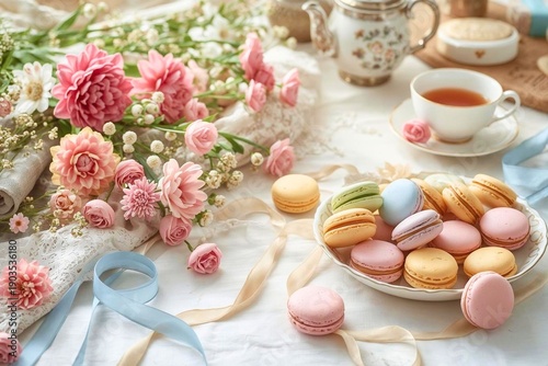 Wallpaper Mural マカロンと紅茶のイラスト Torontodigital.ca